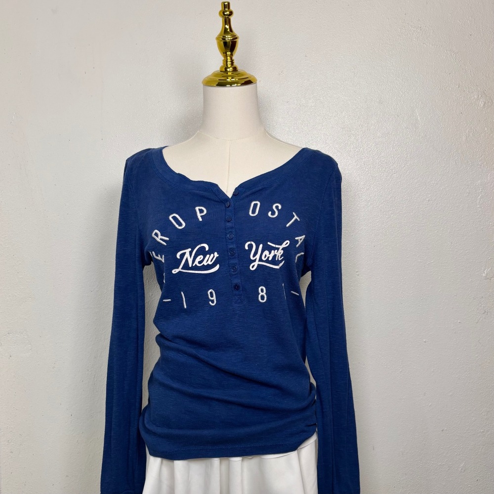 aeropostale new york 1987 blue white top y2k 2000s coquette preppy grunge dainty